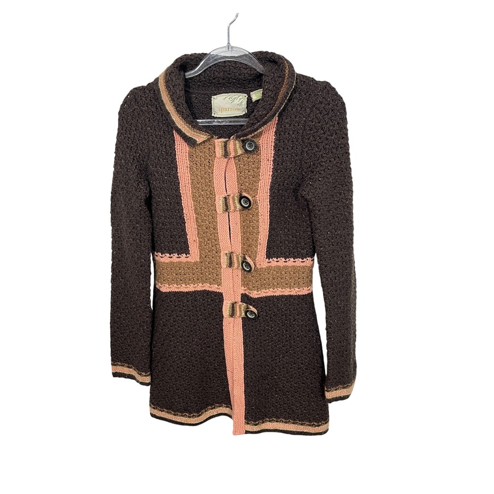 Sparrow Cardigan Sweater Womens S Brown Colorblock Wool Blend Anthropologie - Picture 2 of 6